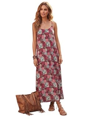 Natural Life Sleeveless Pink Floral Patchwork Maxi Dress